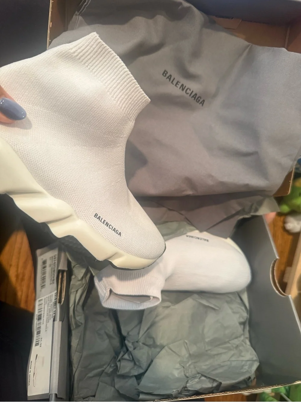 Kids Balenciaga White/Black Speed LT Sneakers Box Label